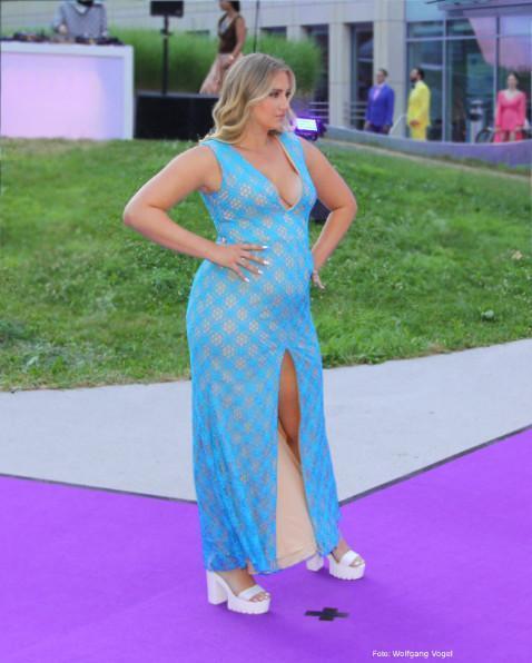 Abendmode Blaues Jacard-Kleid 2